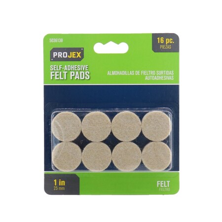 PROJEX Felt Self Adhesive Protective Pad White Round 1 in. W 16 pk, 16PK P0094